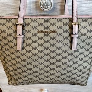 Michael Kors Large Signature Beige and Pink Tote